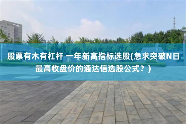 股票有木有杠杆 一年新高指标选股(急求突破N日最高收盘价的通达信选股公式？)